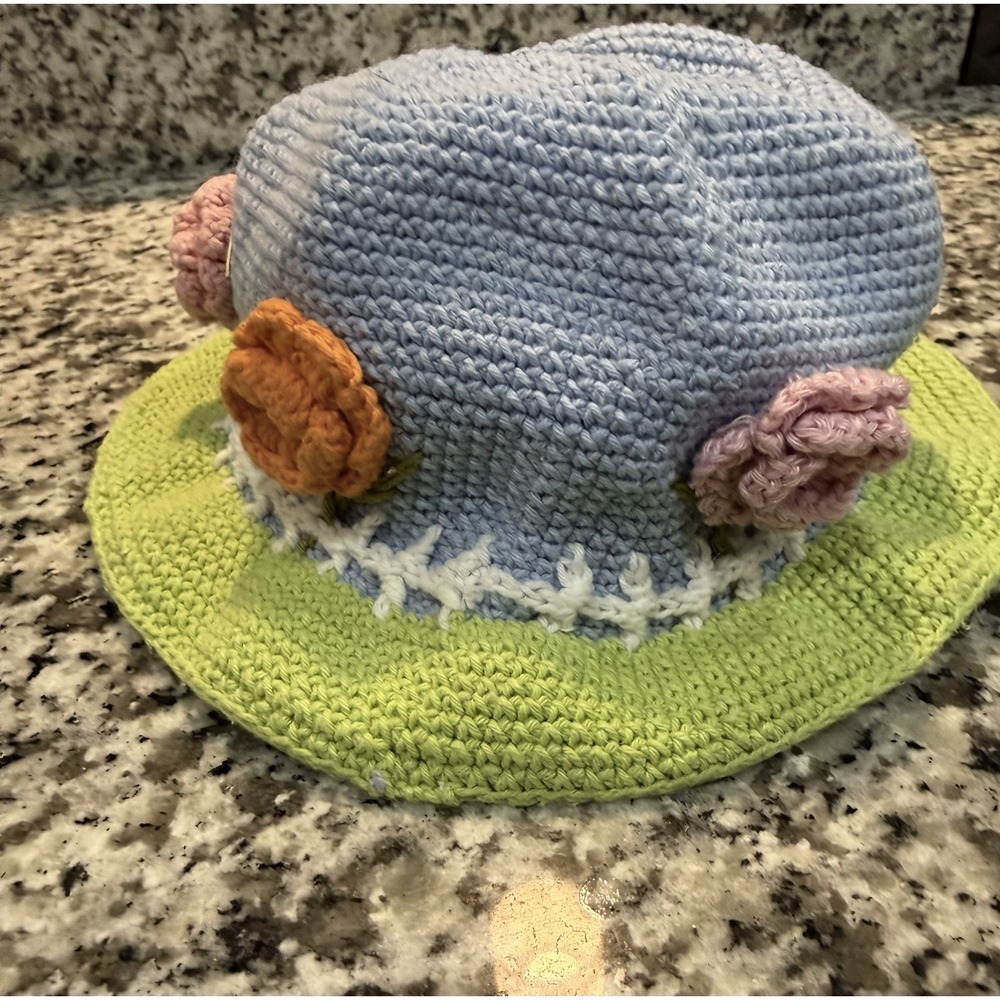 Bucket Hat Girls 1-3 Years Garden Design Flower Garden Knit Hat toddler